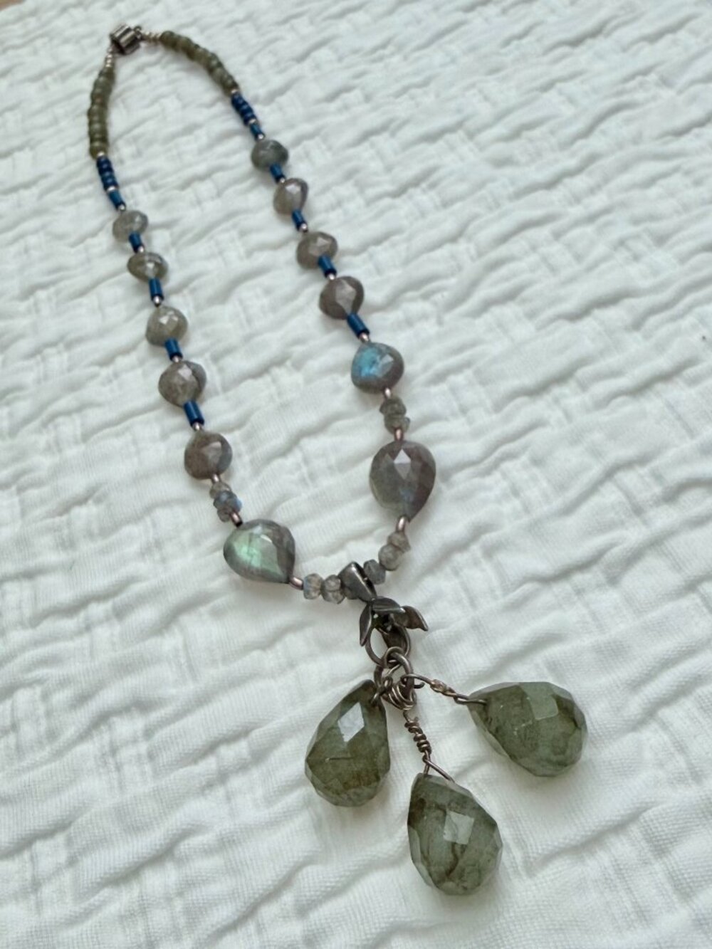 Handmade Labradorite & Blue Lapis Lazuli Gemstone Beaded Sterling Necklace